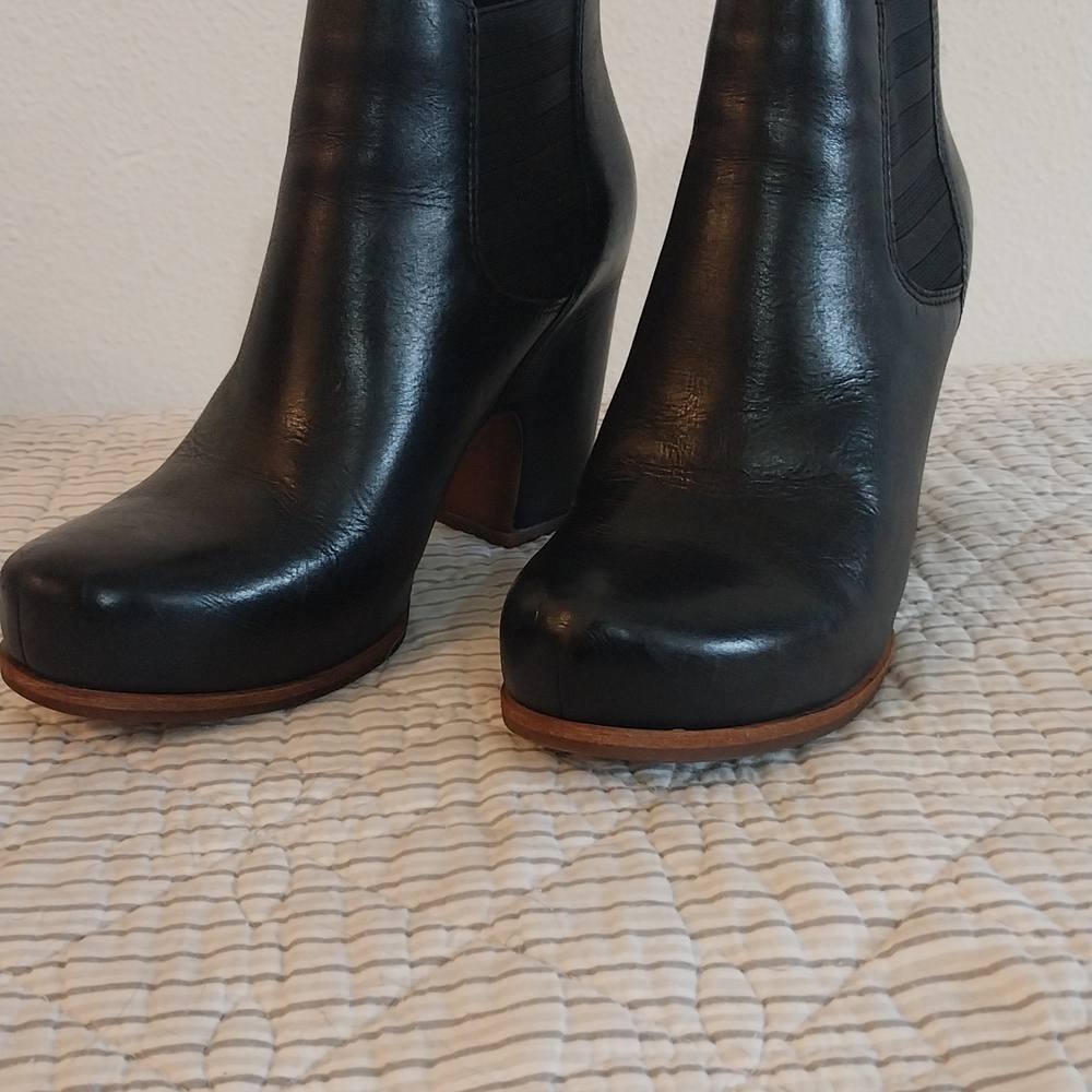 Kork-Ease Dark Leather Heeled Boots